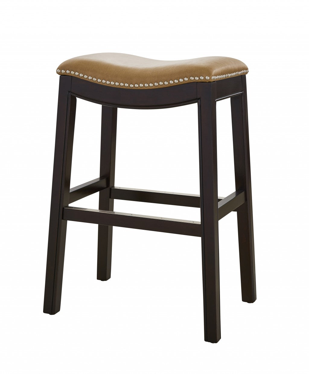 26" Tan and Espresso Solid Wood Backless Bar Height Bar Chair-1