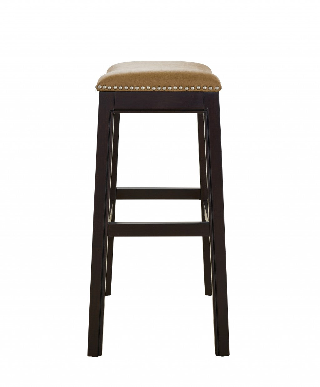 26" Tan and Espresso Solid Wood Backless Bar Height Bar Chair-2