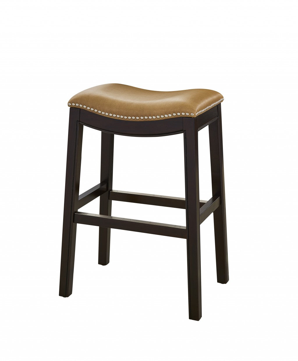 26" Tan and Espresso Solid Wood Backless Bar Height Bar Chair-4