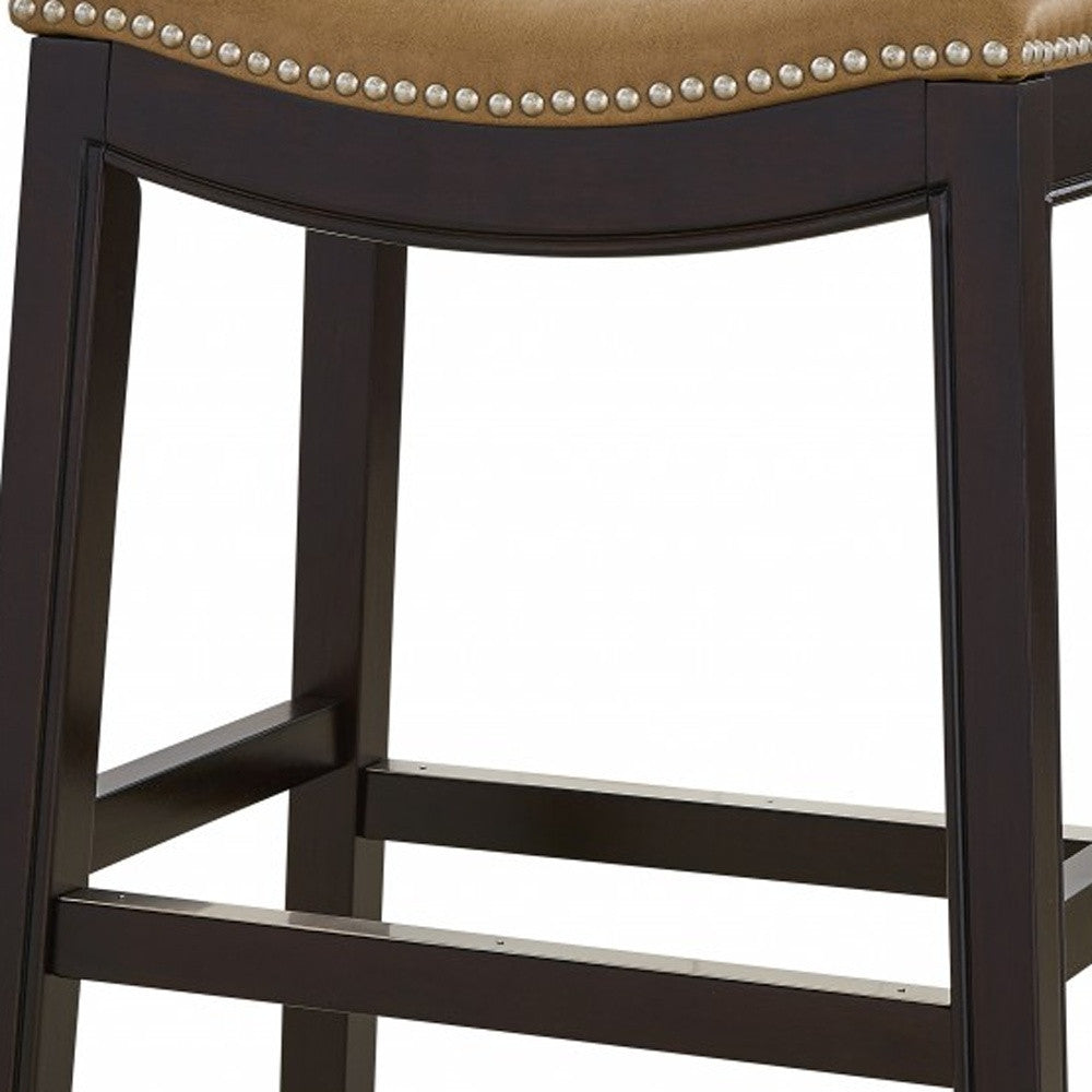 26" Tan and Espresso Solid Wood Backless Bar Height Bar Chair-5