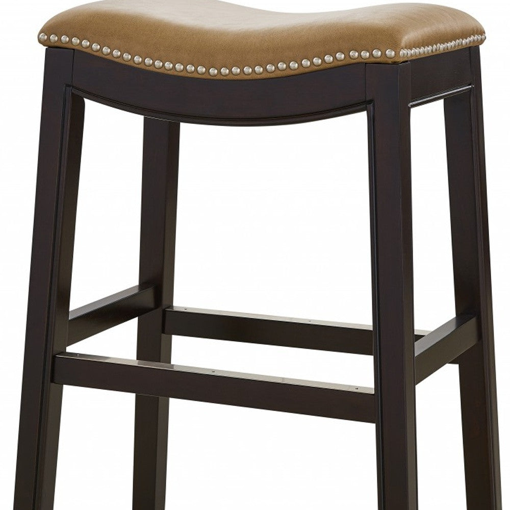 26" Tan and Espresso Solid Wood Backless Bar Height Bar Chair-6